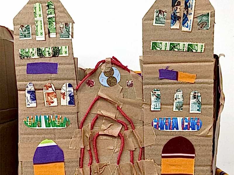 A model building made with scrap cardboard